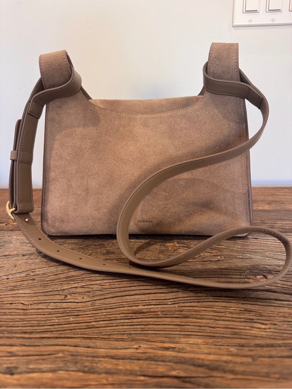 Cuyana Taupe Suede Shoulder Bag with Adjustable Strap - never used